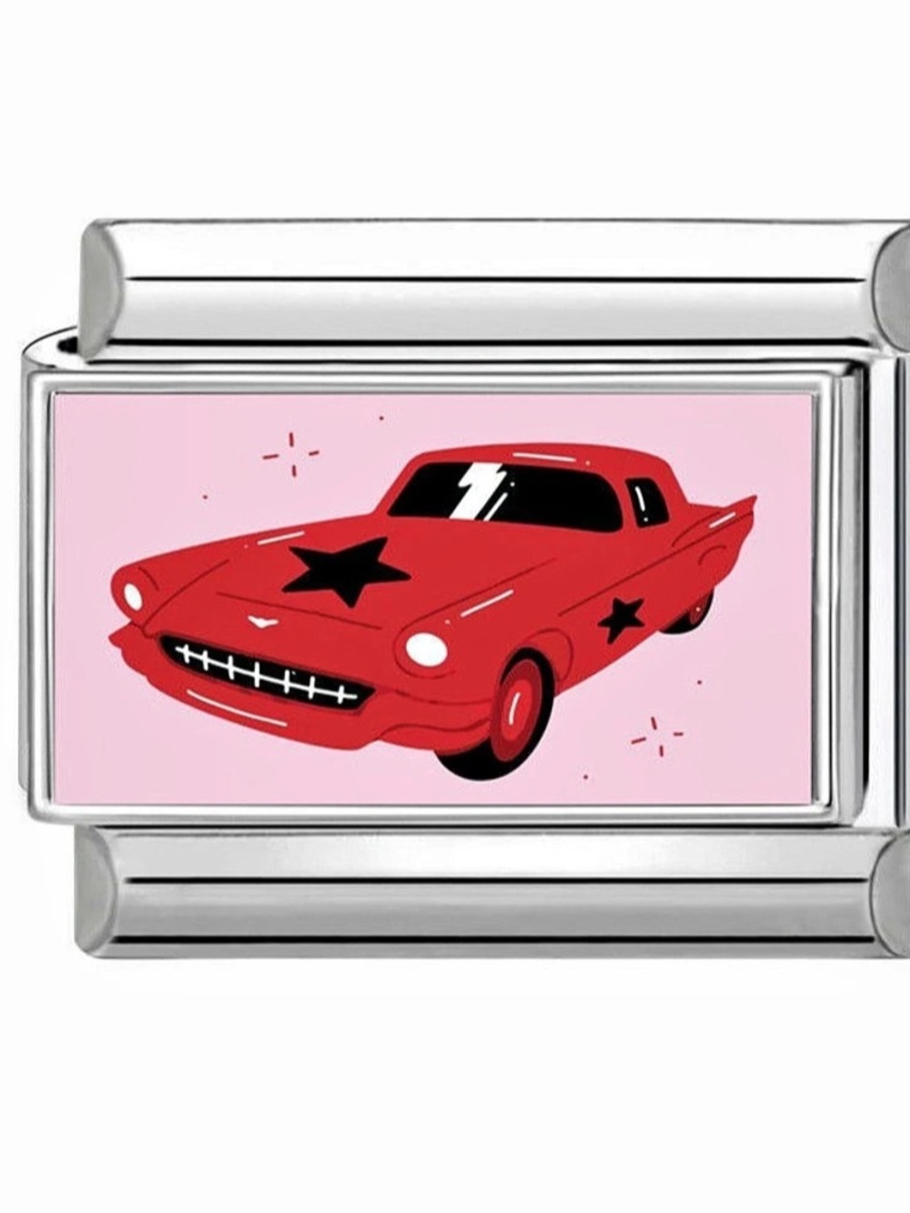 Red Race Car Italian Charm Bracelet Link Red Car Graphic Silver Stainless Steel